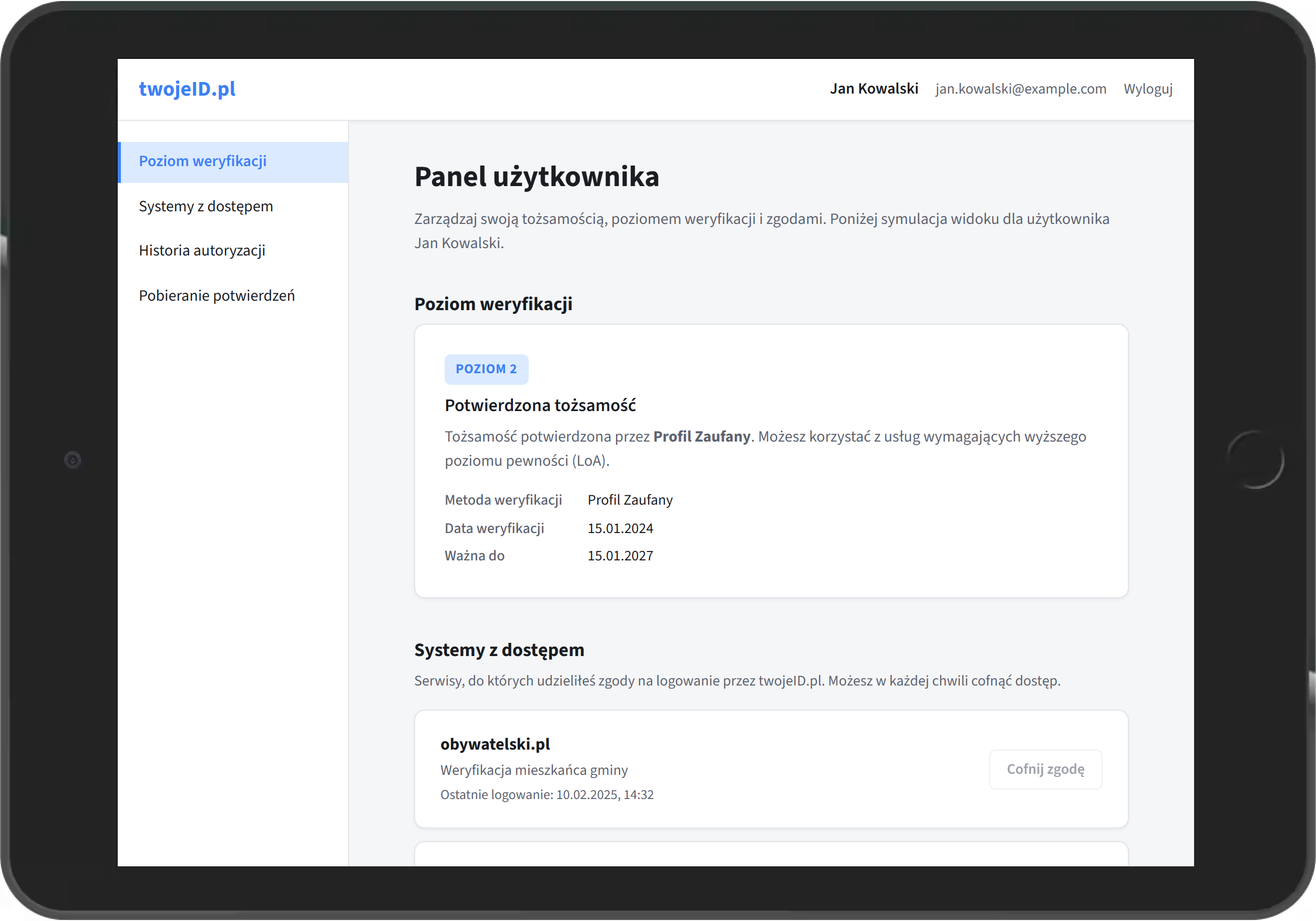 Panel użytkownika twojeID.pl – systemy i historia